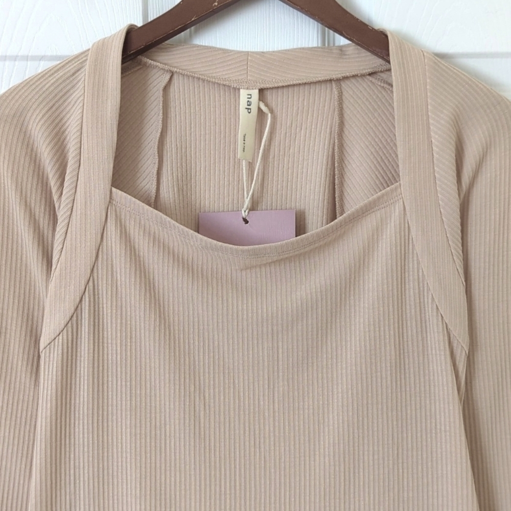 Nap Loungewear Ribbed Knit Bolero Square Neck Long Flared Sleeve Top Cream L - Picture 2 of 14